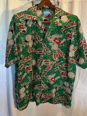 ON SHORE Hawaiian Short Sleeve ButtonUp Collar Shirt Green Pineapple Print Sz XL